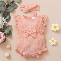 Princess Solid Color Bowknot Cotton Blend Baby Clothing Sets sku image 21