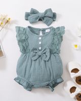 Princess Solid Color Bowknot Cotton Blend Baby Clothing Sets sku image 5