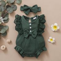 Princess Solid Color Bowknot Cotton Blend Baby Clothing Sets sku image 17