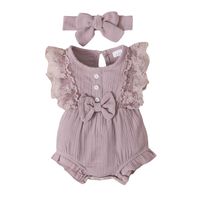 Princess Solid Color Bowknot Cotton Blend Baby Clothing Sets main image 5