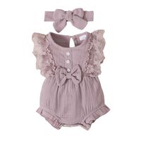 Princesse Couleur Unie Noeud Papillon Mélange De Coton Bébé Vêtements Ensembles main image 5