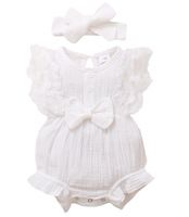 Princess Solid Color Bowknot Cotton Blend Baby Clothing Sets sku image 2