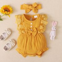 Princess Solid Color Bowknot Cotton Blend Baby Clothing Sets sku image 1
