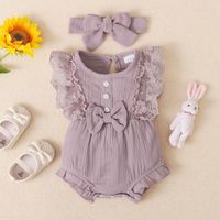 Princess Solid Color Bowknot Cotton Blend Baby Clothing Sets sku image 13
