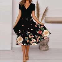 Women's Elegant V Neck Printing Short Sleeve Printing Midi Dress Street main image 2