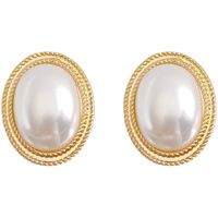1 Pair Simple Style Round Inlay Alloy Pearl Zircon Ear Studs main image 5