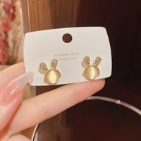 1 Pair Sweet Bunny Ears Alloy Diamond Women's Ear Studs sku image 1