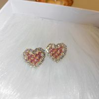 1 Par Dulce Forma De Corazón Aleación Embutido Diamantes De Imitación Mujeres Pendientes main image 2