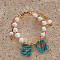 Casual Cross Peach Freshwater Pearl Glass Beaded Braid Bracelets sku image 1