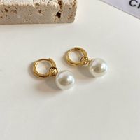 1 Pair Elegant Sweet Round Plating Inlay 304 Stainless Steel Plastic Plastic 18K Gold Plated Drop Earrings main image 5