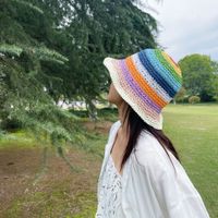 امرأة حلو متعدد الألوان طنف واسعة قبعة من القش main image 3