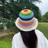 امرأة حلو متعدد الألوان طنف واسعة قبعة من القش main image 4