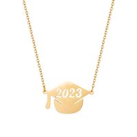 Fashion Doctorial Hat Number Stainless Steel Chain Hollow Out Gold Plated Silver Plated Unisex Pendant Necklace sku image 3