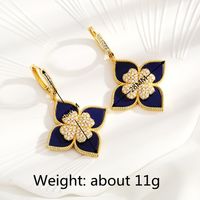 1 Pair Luxurious Four Leaf Clover Flower Copper Inlay Zircon Drop Earrings sku image 2