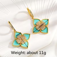 1 Pair Luxurious Four Leaf Clover Flower Copper Inlay Zircon Drop Earrings sku image 1