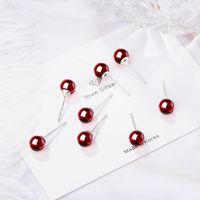 1 Pair Simple Style Round Garnet Inlay Garnet White Gold Plated Women's Ear Studs main image 6