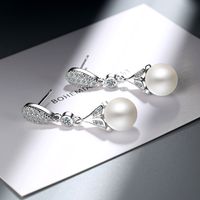 1 Pair Fashion Geometric Copper Inlaid Zircon Artificial Pearls Drop Earrings main image 4