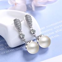 1 Pair Fashion Geometric Copper Inlaid Zircon Artificial Pearls Drop Earrings main image 1