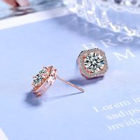 1 Pair Simple Style Square Copper Inlay Zircon Ear Studs sku image 2