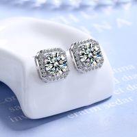 1 Pair Simple Style Square Copper Inlay Zircon Ear Studs main image 3