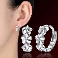 1 Paire Dame Fleur Le Cuivre Incruster Zircon Des Boucles D'oreilles main image 1