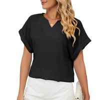 Women's Chiffon Shirt Short Sleeve Blouses Patchwork Fashion Solid Color main image 5
