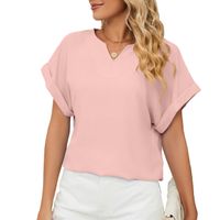 Women's Chiffon Shirt Short Sleeve Blouses Patchwork Fashion Solid Color main image 4