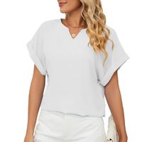 Women's Chiffon Shirt Short Sleeve Blouses Patchwork Fashion Solid Color main image 3