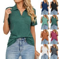 Women's T-shirt Short Sleeve T-shirts Pocket Patchwork Casual Solid Color main image 6