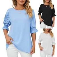 Women's Chiffon Shirt 3/4 Length Sleeve Blouses Lettuce Trim Casual Solid Color main image 1