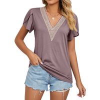 Women's T-shirt Short Sleeve T-shirts Patchwork Casual Solid Color main image 4