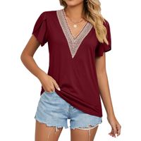 Women's T-shirt Short Sleeve T-shirts Patchwork Casual Solid Color main image 5