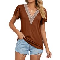 Women's T-shirt Short Sleeve T-shirts Patchwork Casual Solid Color main image 2