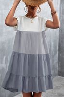 Women's Tiered Skirt Fashion Round Neck Patchwork Ruffles Short Sleeve Color Block Above Knee Daily main image 5
