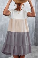 Women's Tiered Skirt Fashion Round Neck Patchwork Ruffles Short Sleeve Color Block Above Knee Daily main image 2