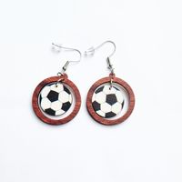 1 Pair Fashion Basketball Football Wood Printing Football World Cup Women's Drop Earrings sku image 1