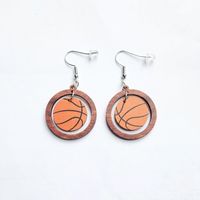 1 Pair Fashion Basketball Football Wood Printing Football World Cup Women's Drop Earrings sku image 2