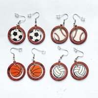 1 Pair Fashion Basketball Football Wood Printing Football World Cup Women's Drop Earrings main image 1
