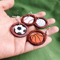 1 Pair Fashion Basketball Football Wood Printing Football World Cup Women's Drop Earrings main image 6