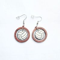 1 Pair Fashion Basketball Football Wood Printing Football World Cup Women's Drop Earrings sku image 3