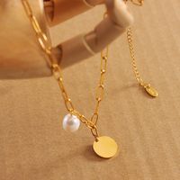 Simple Style Oval Titanium Steel Inlay Freshwater Pearl Necklace main image 5