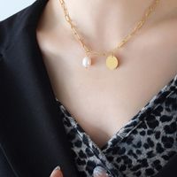 Simple Style Oval Titanium Steel Inlay Freshwater Pearl Necklace main image 3