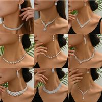 Luxurious Solid Color Rhinestone Plating Silver Plated Jewelry Set main image 1