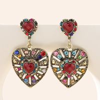 1 Pair Fashion Heart Shape Alloy Inlay Rhinestones Women's Drop Earrings main image 1