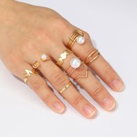 8 Pieces Fashion Round Lightning Alloy Inlay Pearl 18k Gold Plated Women's Rings main image 1