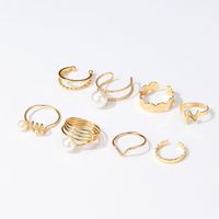 8 Pieces Fashion Round Lightning Alloy Inlay Pearl 18k Gold Plated Women's Rings main image 3