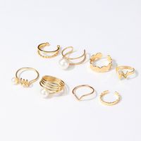 8 Piezas Moda Ronda Relámpago Aleación Embutido Perla Chapado En Oro De 18 Quilates. Mujeres Anillos main image 3