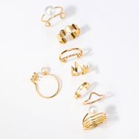 8 Pieces Fashion Round Lightning Alloy Inlay Pearl 18k Gold Plated Women's Rings main image 4