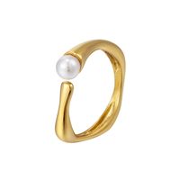 1 Piece Simple Style Solid Color Titanium Steel Plating Inlay Pearl Rings main image 1