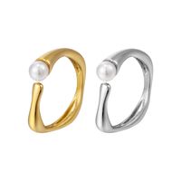 1 Piece Simple Style Solid Color Titanium Steel Plating Inlay Pearl Rings main image 5